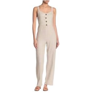 ROMEO + JULIET COUTURE Linen Blend Striped Button Front Tie Back Jumpsuit Sm